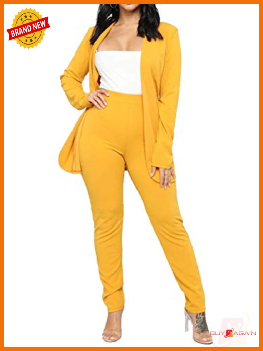 2 Piece Pantsuit Set Open Front Blazer and Pencil Pants Business Casual Office